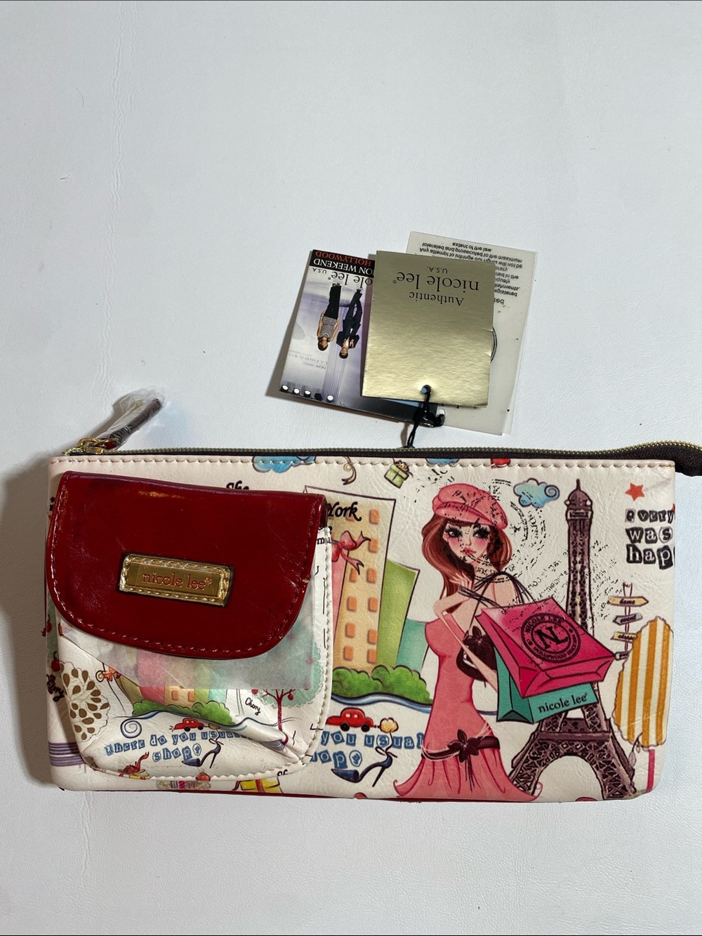 Nicole Lee Cream, Pink & Red Paris Illustration Crossbody Wristlet